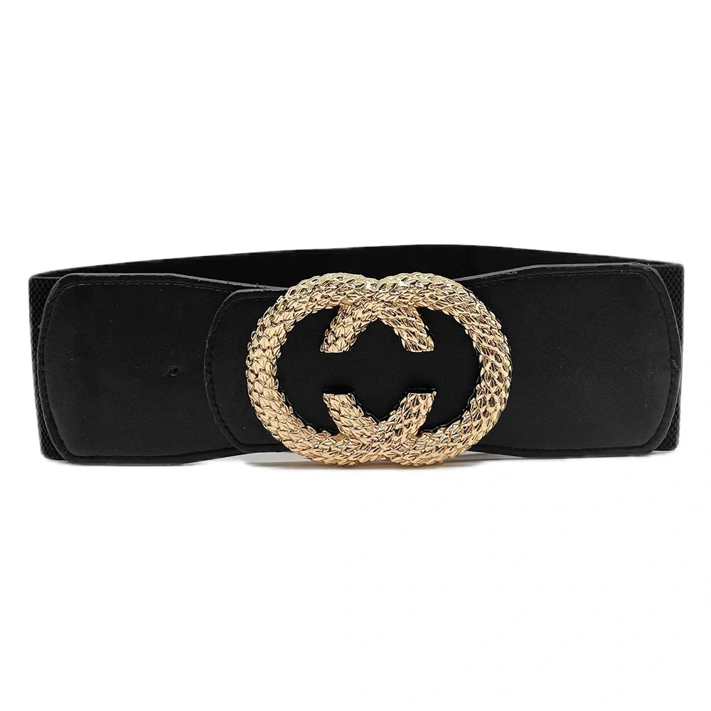 Gold & Red Vegan Leather Wide Waist Statement Belt